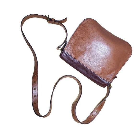 Womens FOSSIL Emi Leather Saddle Handbag Two-toned Brown Purse Bag Crossbody - Picture 4 of 7